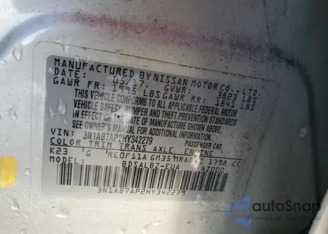 2017 Nissan Sentra S z USA, uszkodzony, nr VIN 3N1AB7AP2HY342279